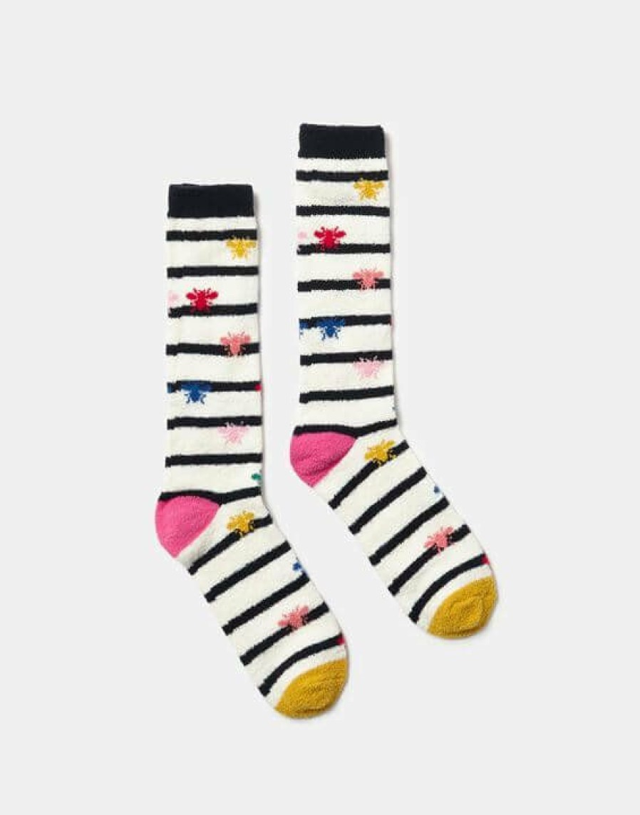 * Online Sales Joules Fluffy Socks Cream Bee Socks