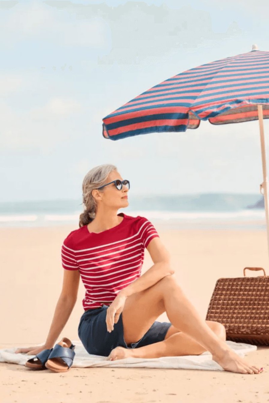 * Quick Delivery Seasalt Sailor Tee Falmouth Shore Crimson Chalk T-Shirts