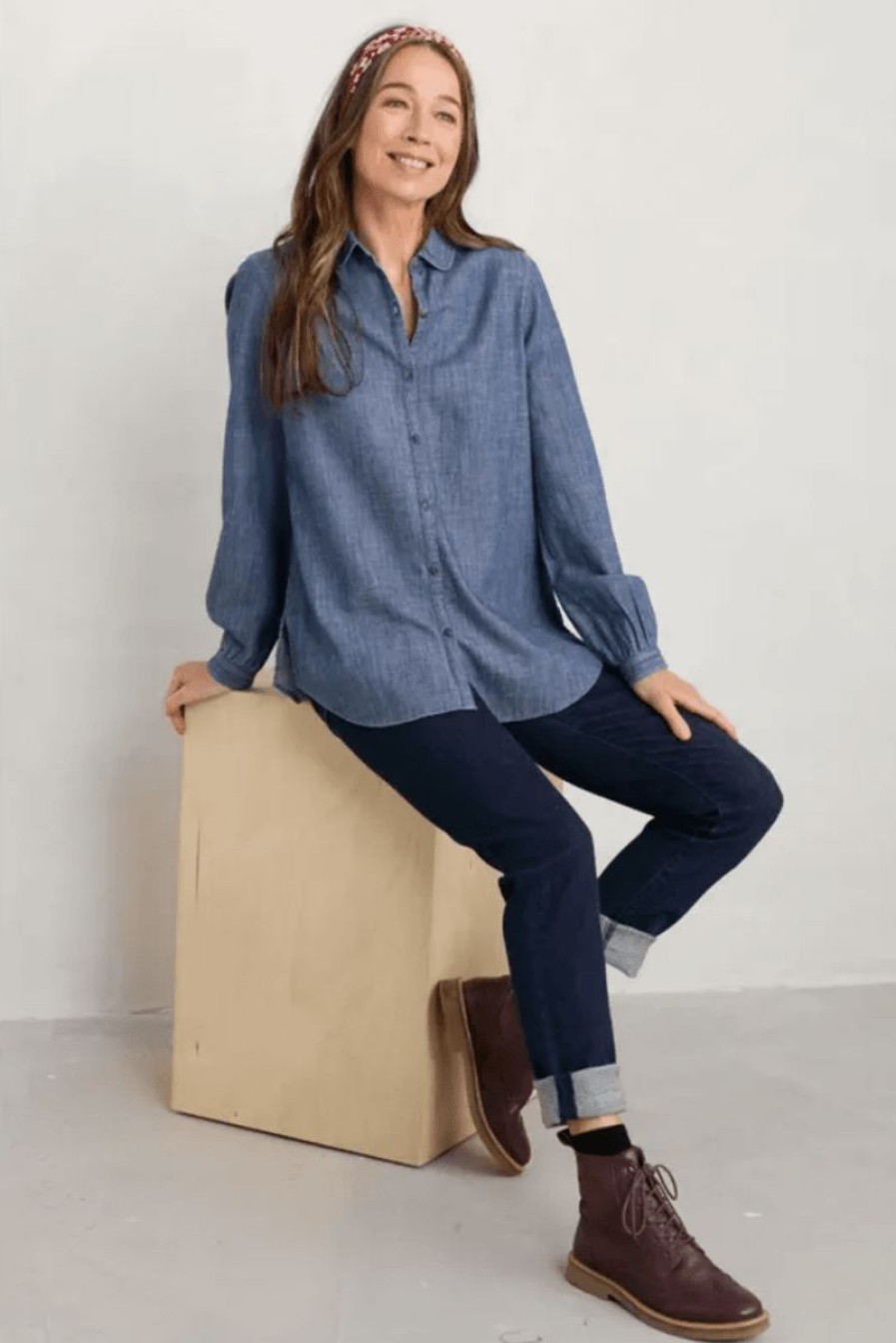 * Wholesale Seasalt Cutting Garden Shirt Mid Wash Indigo Tops